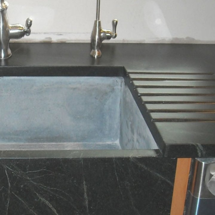 Monte Carlo Soapstone Top with a White Cabinet and Carved Drain Board from  United States 